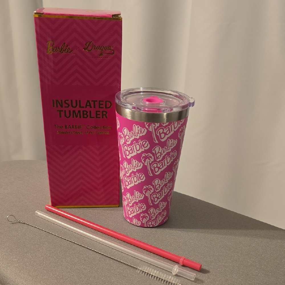 Barbie Pink Insulated Tumbler with Straw Set